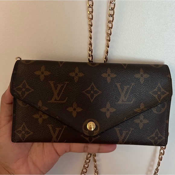 Louis Vuitton WALLET Monogram Brown - altered to Crossbody with Gold Chain - Picture 1 of 13